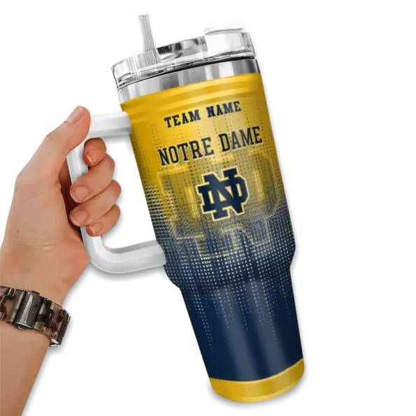 custom notre dame fighting irish gradient dots navy curved tumbler fashion forward.webp