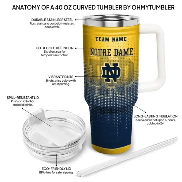 custom notre dame fighting irish gradient dots navy curved tumbler new arrival.webp
