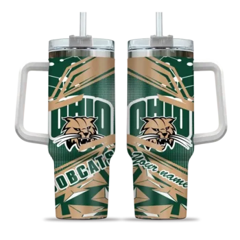 custom ohio bobcats abstract paths green curved tumbler best selling.webp