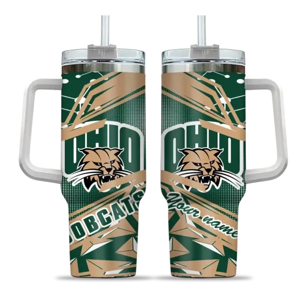 custom ohio bobcats abstract paths green curved tumbler best selling.webp
