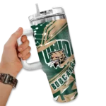 custom ohio bobcats abstract paths green curved tumbler best selling.webp