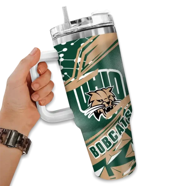custom ohio bobcats abstract paths green curved tumbler fashion forward.webp