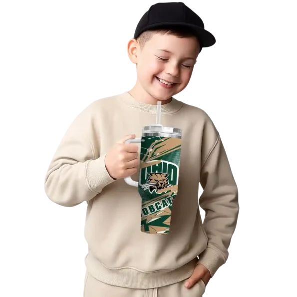custom ohio bobcats abstract paths green curved tumbler latest model.webp