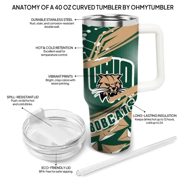 custom ohio bobcats abstract paths green curved tumbler new arrival.webp