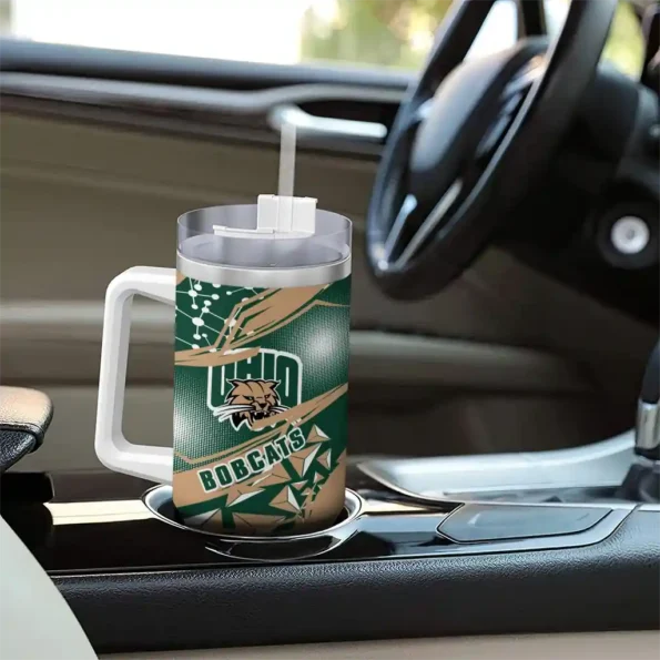 custom ohio bobcats abstract paths green curved tumbler trendy.webp