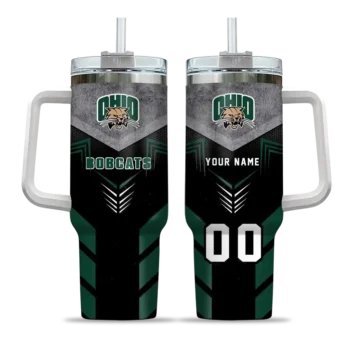 custom ohio bobcats arrow armor green black curved tumbler best selling.webp