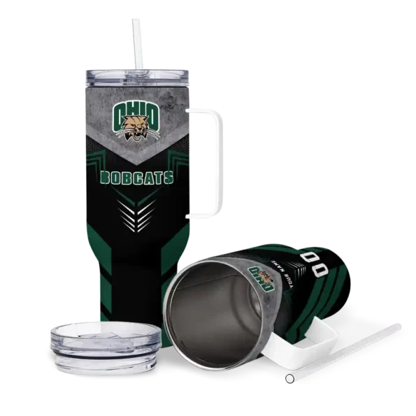 custom ohio bobcats arrow armor green black curved tumbler high quality.webp
