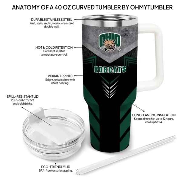 custom ohio bobcats arrow armor green black curved tumbler new arrival.webp
