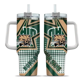 custom ohio bobcats arrow burst green curved tumbler best selling.webp