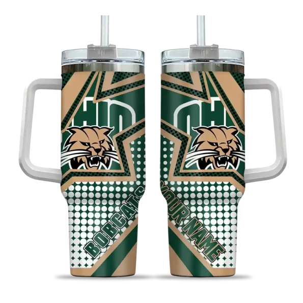 custom ohio bobcats arrow burst green curved tumbler best selling.webp