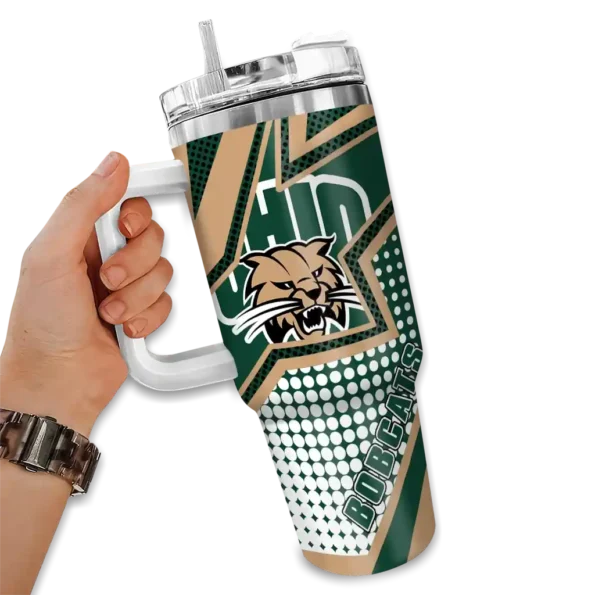 custom ohio bobcats arrow burst green curved tumbler fashion forward.webp