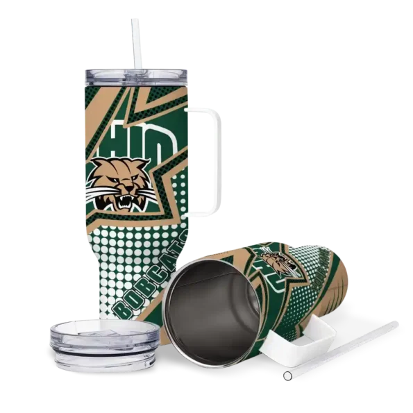 custom ohio bobcats arrow burst green curved tumbler high quality.webp