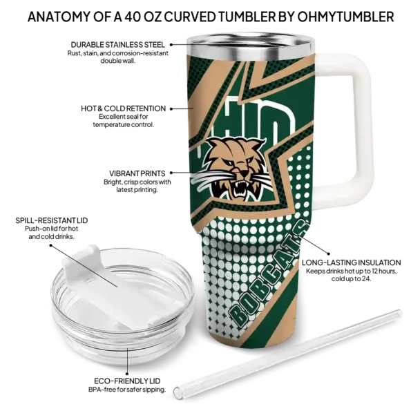 custom ohio bobcats arrow burst green curved tumbler new arrival.webp