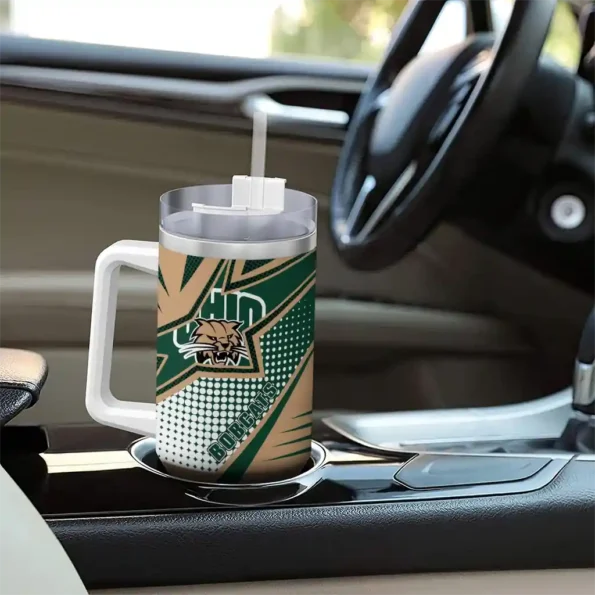 custom ohio bobcats arrow burst green curved tumbler trendy.webp