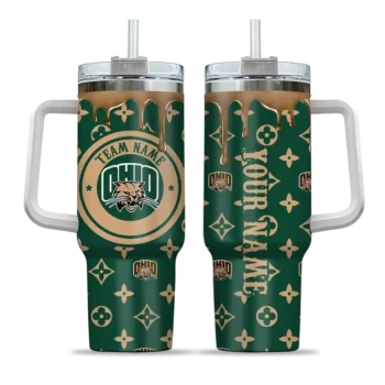 custom ohio bobcats bullseye drips green curved tumbler best selling.webp