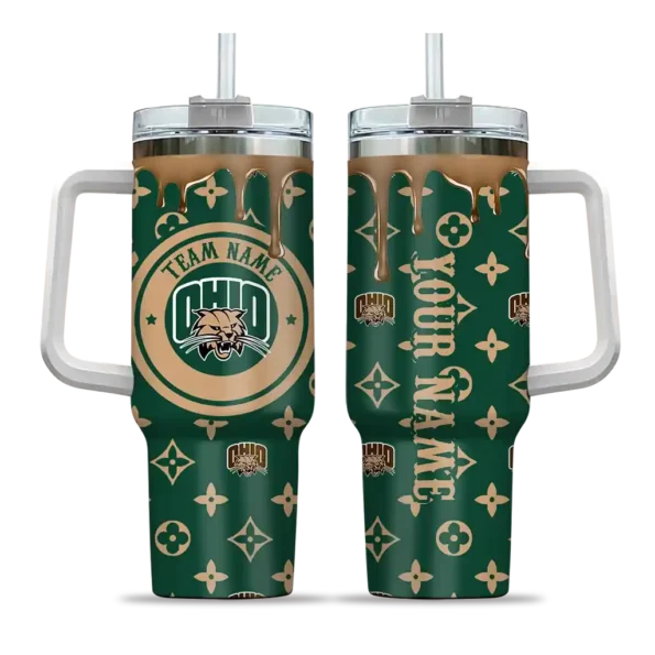 custom ohio bobcats bullseye drips green curved tumbler best selling.webp