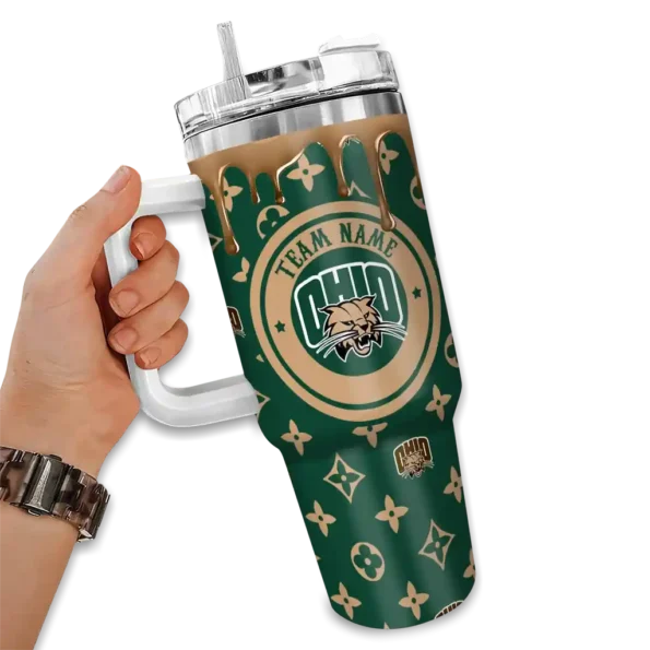custom ohio bobcats bullseye drips green curved tumbler fashion forward.webp
