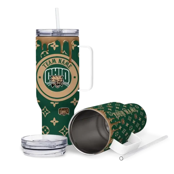 custom ohio bobcats bullseye drips green curved tumbler high quality.webp