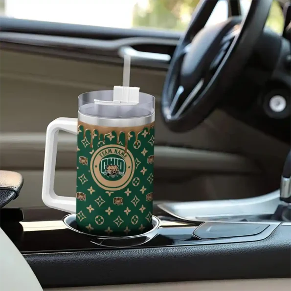 custom ohio bobcats bullseye drips green curved tumbler trendy.webp