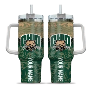 custom ohio bobcats chevron stripe green curved tumbler best selling.webp