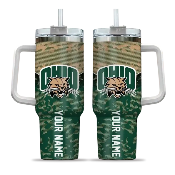 custom ohio bobcats chevron stripe green curved tumbler best selling.webp