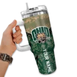 custom ohio bobcats chevron stripe green curved tumbler best selling.webp