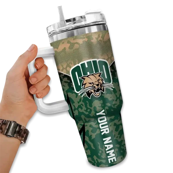 custom ohio bobcats chevron stripe green curved tumbler fashion forward.webp