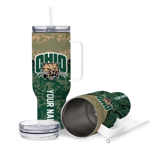 custom ohio bobcats chevron stripe green curved tumbler high quality.webp