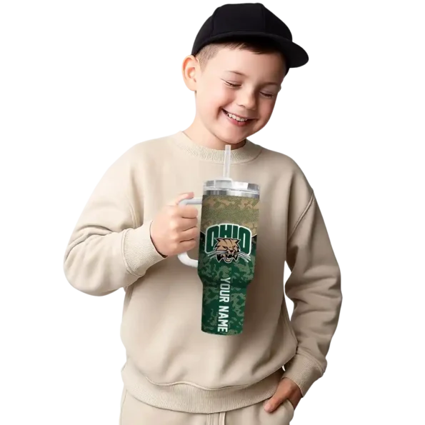custom ohio bobcats chevron stripe green curved tumbler latest model.webp