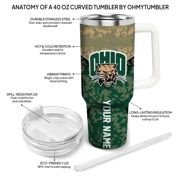 custom ohio bobcats chevron stripe green curved tumbler new arrival.webp
