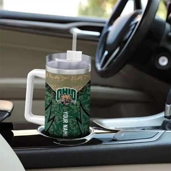 custom ohio bobcats chevron stripe green curved tumbler trendy.webp