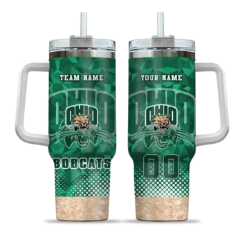 custom ohio bobcats geometric prism green curved tumbler best selling.webp