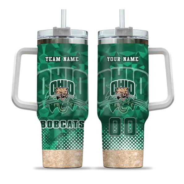 custom ohio bobcats geometric prism green curved tumbler best selling.webp