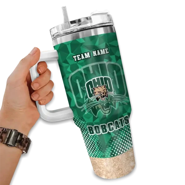custom ohio bobcats geometric prism green curved tumbler fashion forward.webp
