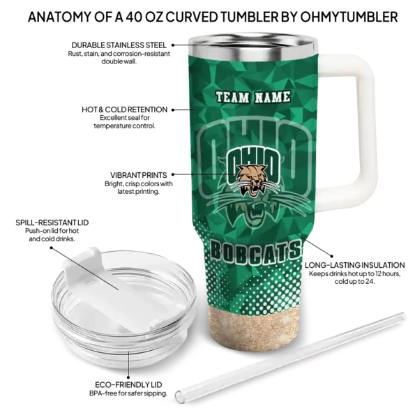 custom ohio bobcats geometric prism green curved tumbler new arrival.webp