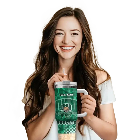 custom ohio bobcats geometric prism green curved tumbler premium grade.webp