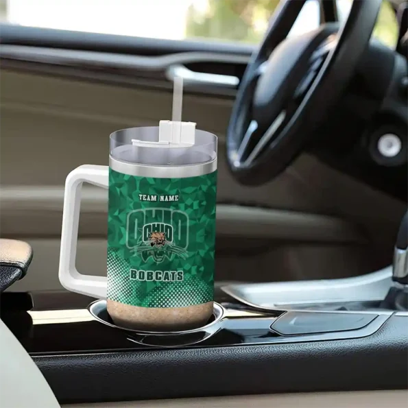 custom ohio bobcats geometric prism green curved tumbler trendy.webp