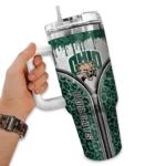 custom ohio bobcats leopard zipper green curved tumbler best selling.webp