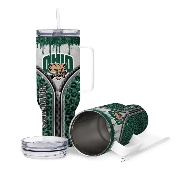 custom ohio bobcats leopard zipper green curved tumbler high quality.webp
