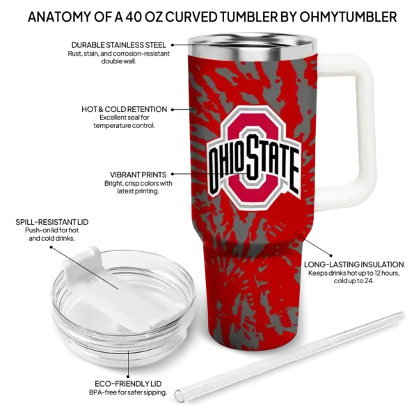 custom ohio state buckeyes burst swirl scarlet curved tumbler new arrival.webp