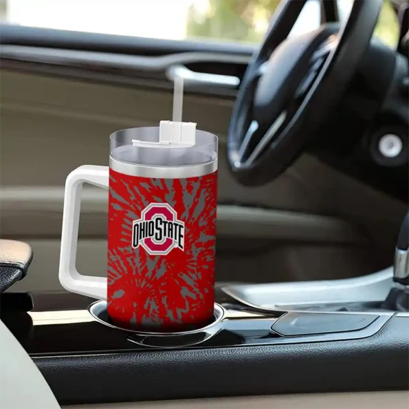 custom ohio state buckeyes burst swirl scarlet curved tumbler trendy.webp