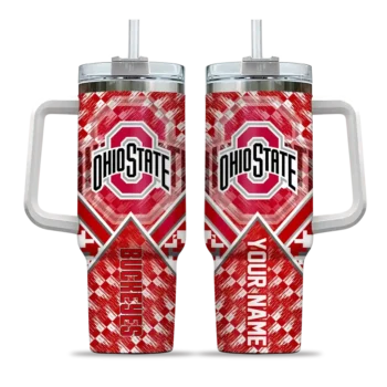 custom ohio state buckeyes chevron angle scarlet curved tumbler best selling.webp