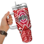 custom ohio state buckeyes chevron angle scarlet curved tumbler best selling.webp