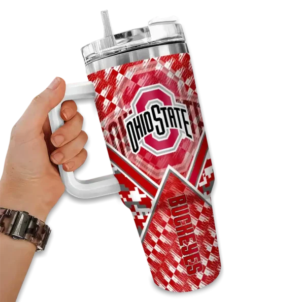 custom ohio state buckeyes chevron angle scarlet curved tumbler fashion forward.webp