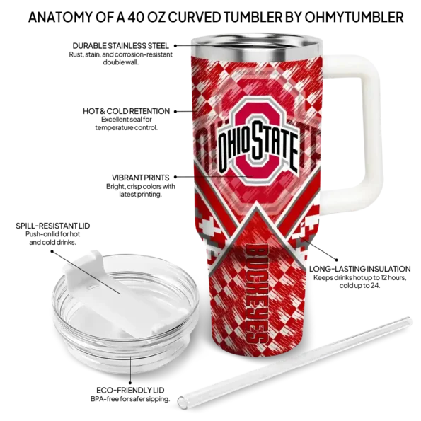 custom ohio state buckeyes chevron angle scarlet curved tumbler new arrival.webp