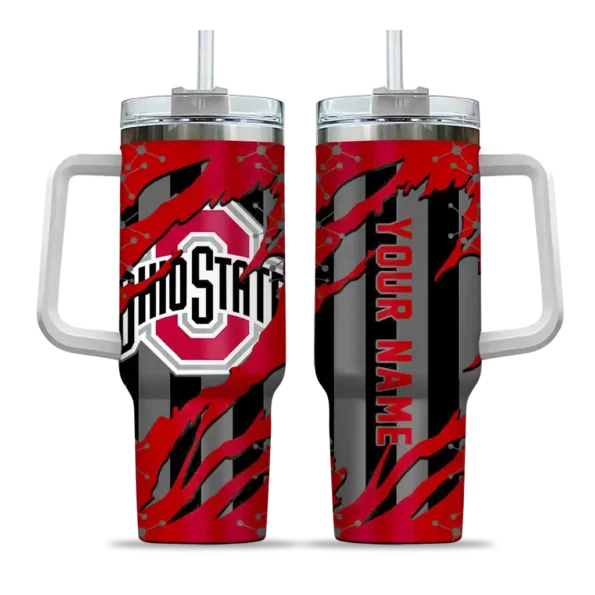 custom ohio state buckeyes claw cut scarlet black curved tumbler best selling.webp