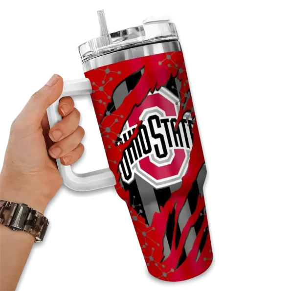 custom ohio state buckeyes claw cut scarlet black curved tumbler fashion forward.webp