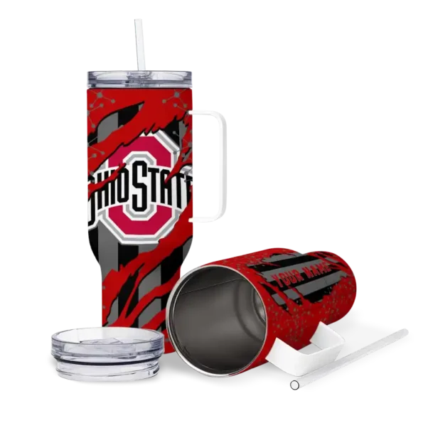custom ohio state buckeyes claw cut scarlet black curved tumbler high quality.webp