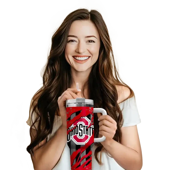 custom ohio state buckeyes claw cut scarlet black curved tumbler premium grade.webp