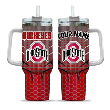 custom ohio state buckeyes hex texture scarlet curved tumbler best selling.webp